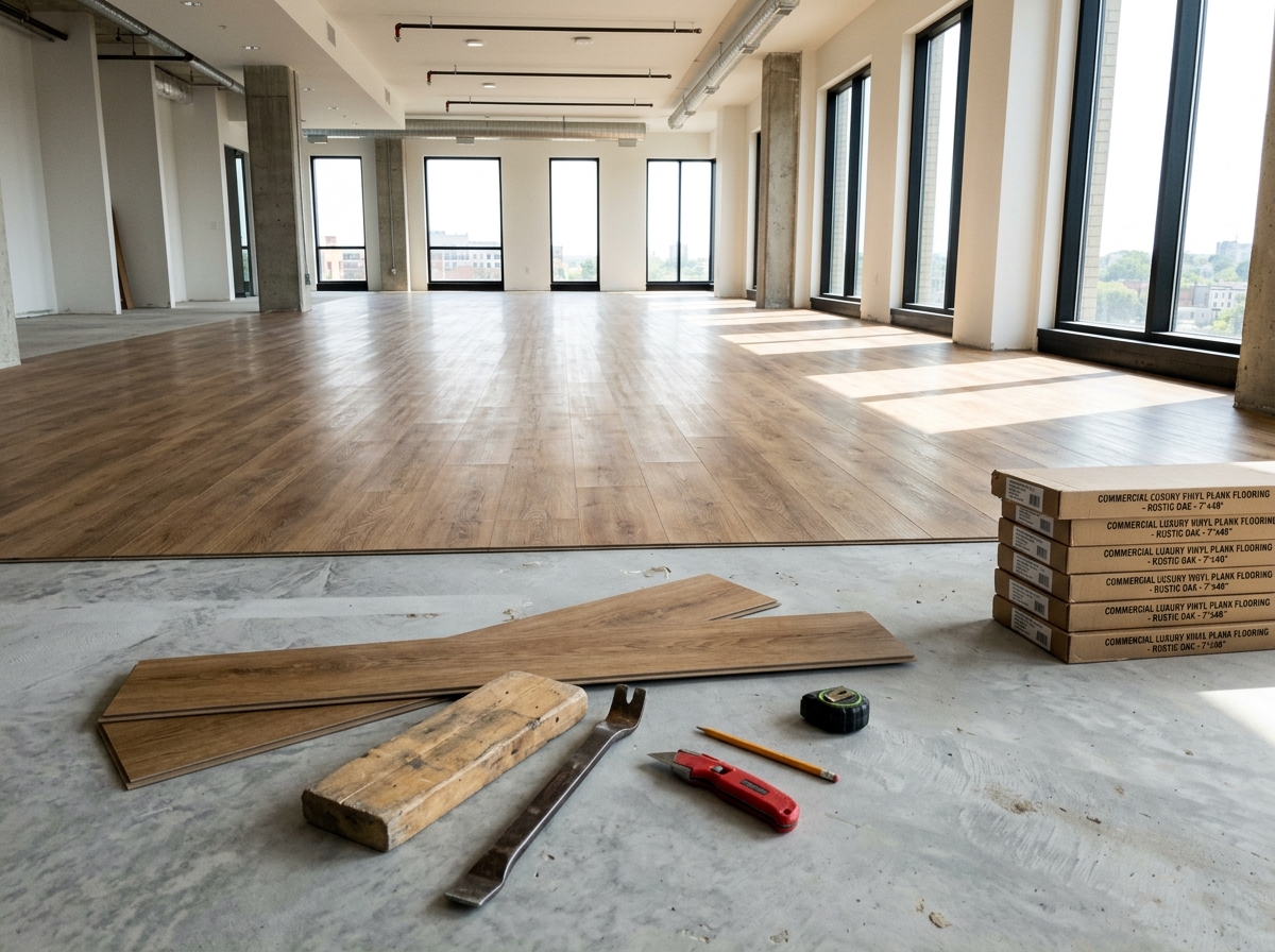 Commercial luxury vinyl plank flooring installation